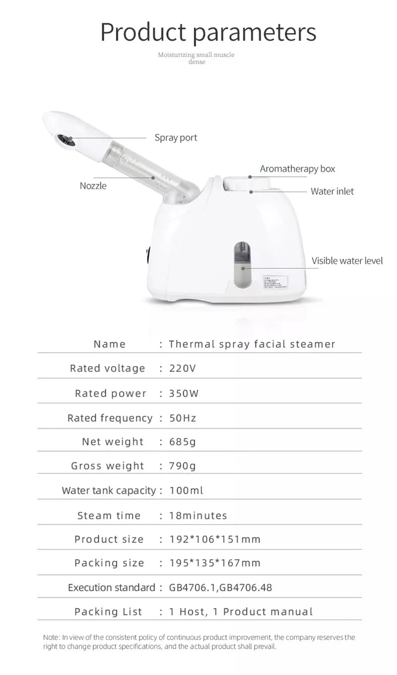 Ozone Facial Steamer – Warm Mist Humidifier for Deep Cleansing & Spa Care