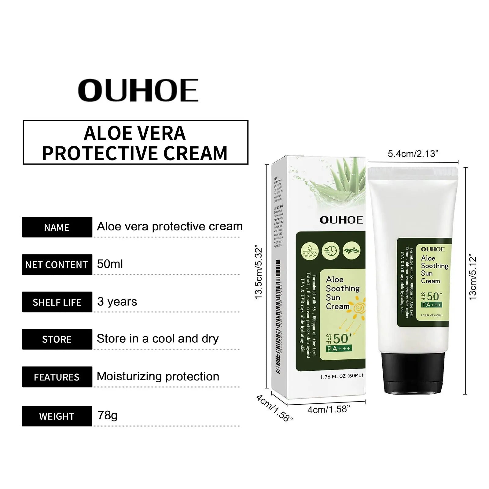 OUHOE Aloe Soothing Sun Cream SPF50+ PA+++