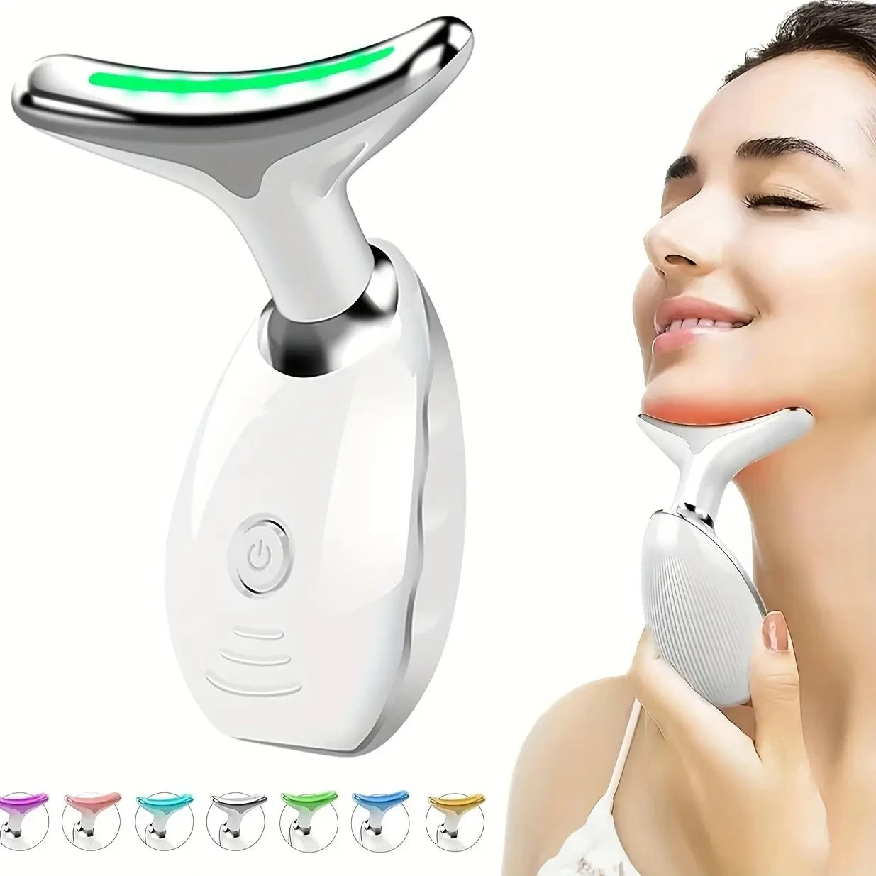 7-LED Color Vibrating Neck and Face Massager – Portable USB Device