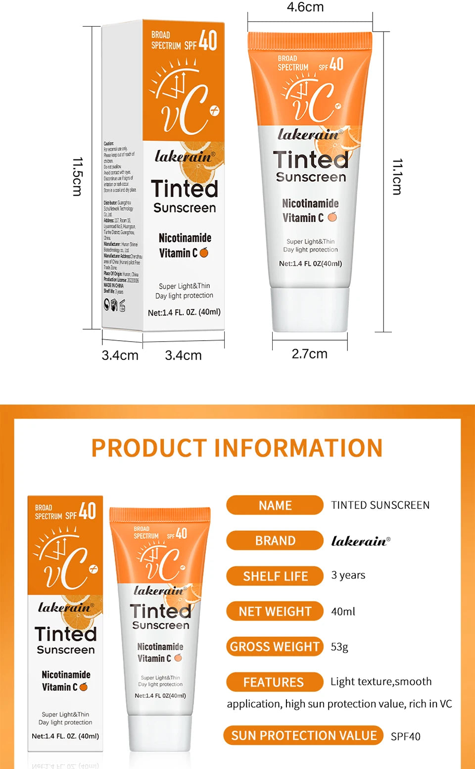 Vitamin C Tinted Sunscreen SPF 40 – Hydrating Mineral UV Protection