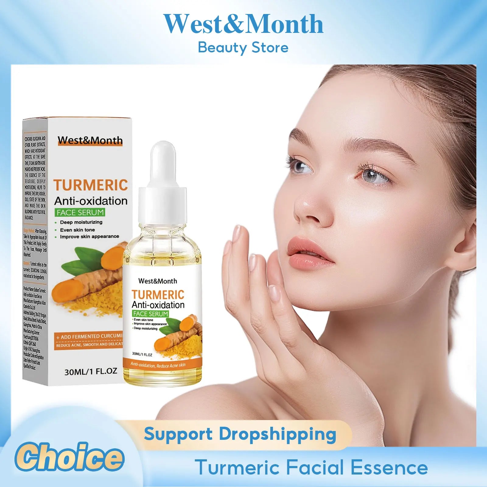 Turmeric Face Serum Fade Melanin Freckle Anti-Oxidant Lighten Acne Marks Brighten Nourish Moisturizing Repair Essence Skin Care