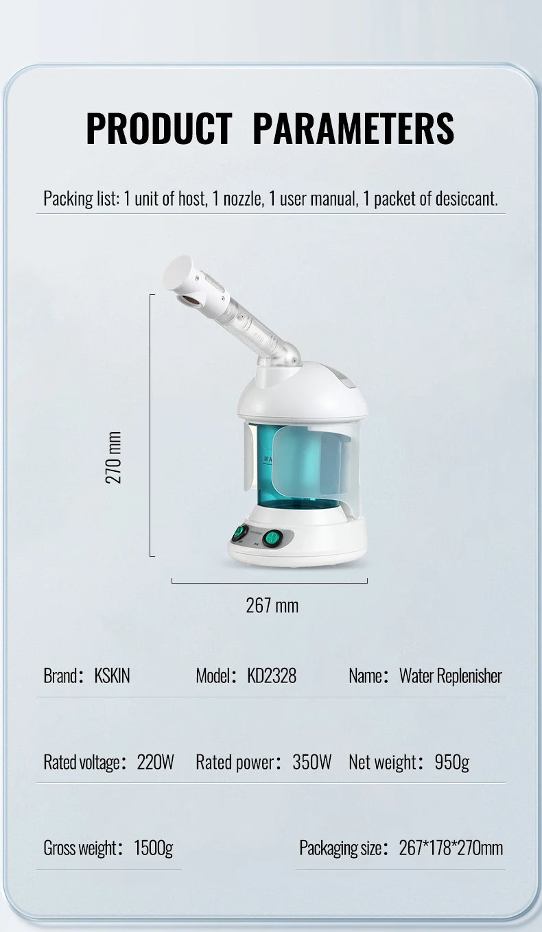 KSKIN Portable Ionic Face Mist Steamer – Hydrating & Professional Facial Care