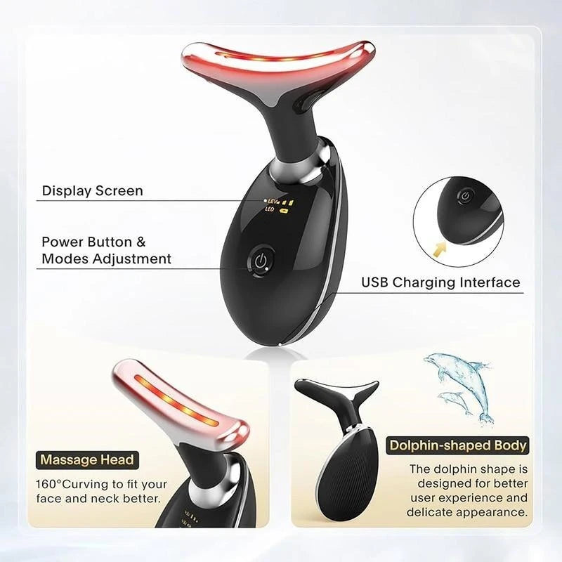 7-LED Color Vibrating Neck and Face Massager – Portable USB Device