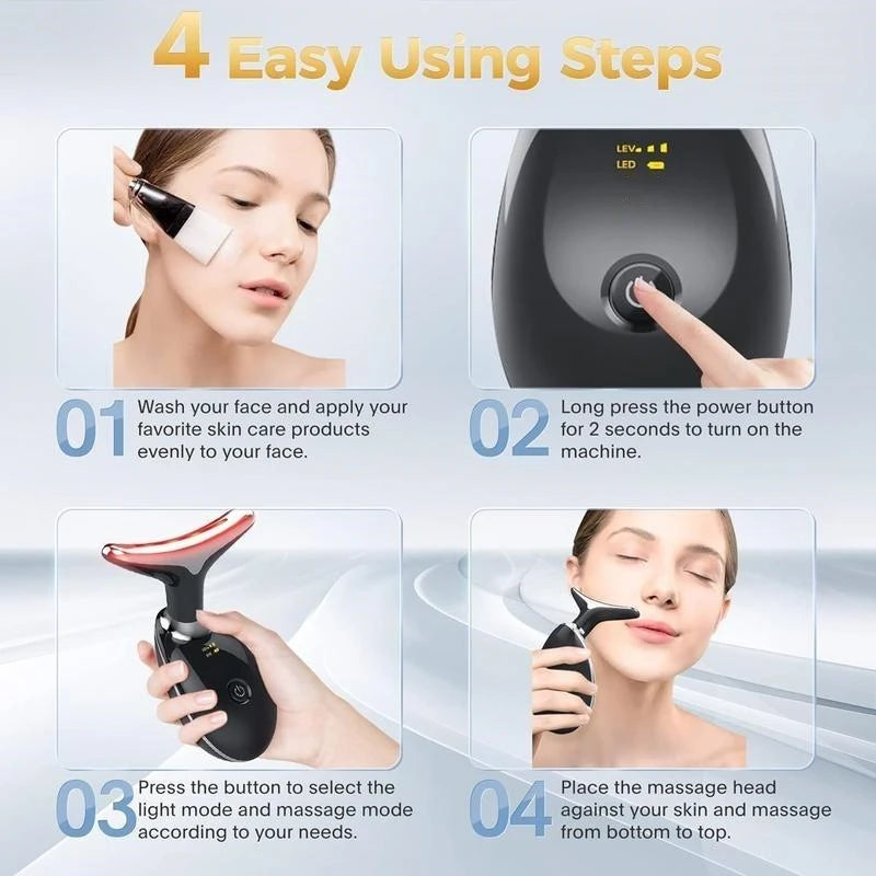 7-LED Color Vibrating Neck and Face Massager – Portable USB Device